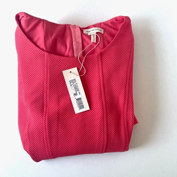 Rebecca Taylor Fit & Flare Dress Womens 12 Pink Short Sleeve Stretch Knit Coral - Picture 7 of 9